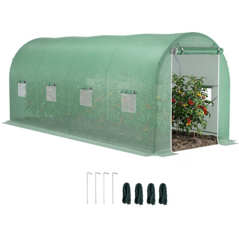 Serra a Tunnel da Giardino 5x2x2 m con 8 Finestre e Porta Avvolgibile, Verde