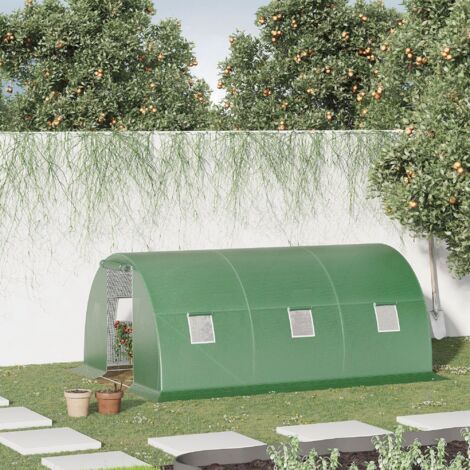Serra a Tunnel da Giardino e Orto 4.5x3x2m con Copertura in PE, Serra per Piante con Porta e Finestre Avvolgibili, Verde