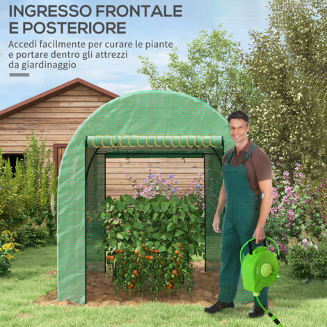 Serra a tunnel in polietilene con copertura in PE resistente ai raggi UV, porte e finestre a rete, 1,8 x 1,8 x 2 m, verde.