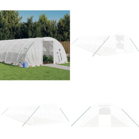 Serra con Telaio in Acciaio Bianco 56 m² 14x4x2 m - Piante - Protezione da pioggia