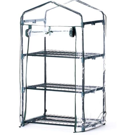 SERRA CON TELO IN PVC APRIBILE 3 RIPIANI E STRUTTURA IN METALLO 69 X 49 X H126CM
