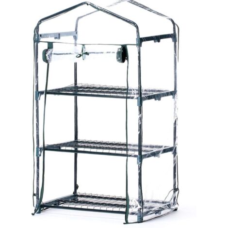 SERRA CON TELO IN PVC APRIBILE 3 RIPIANI E STRUTTURA IN METALLO 69 X 49 X H126CM