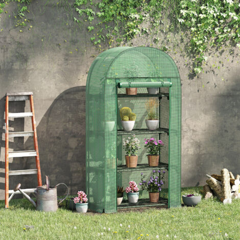 Serra da Balcone a 4 Ripiani con Porta Avvolgibile, Serra per Orto con Struttura in Acciaio e Copertura PE, per Piante Orto Verdure Fiori Frutta, Anti UV, 80x50x160 cm, Verde