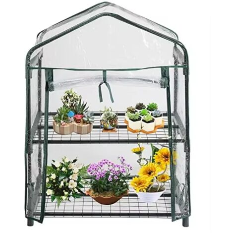 SERRA DA BALCONE DA GIARDINO, CORPO IN POLICARBONATO E TELO IN PVC TRASPARENTE, ADATTO PER COLTURE INVERNALI 3 RIPIANI CON RUOTE