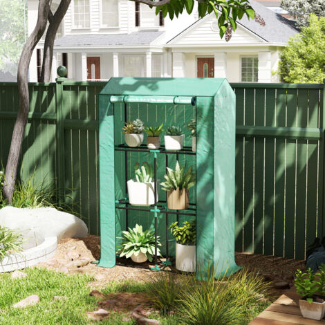 Serra da Balcone per Orto a 3 Livelli con Porta a Cerniera Avvolgibile e 8 Fibbie di Plastica, Serra da Giardino in Acciaio e PE Anti UV, per Piante, Fiori e Verdure, 100x40x150 cm, Verde