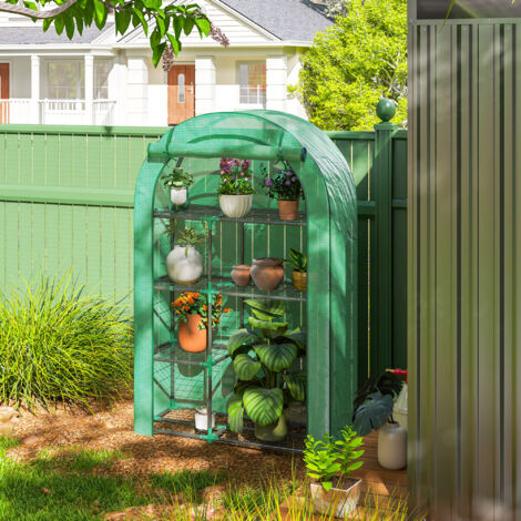 Serra da Balcone per Orto a 4 Livelli con Porta a Cerniera Avvolgibile e 14 Fibbie di Plastica, Serra da Giardino in Acciaio e PE, per Piante, Fiori e Verdure, 100x45x160 cm, Verde