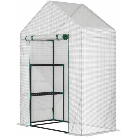 Serra da Giardino 143x73x195 cm 2 Scaffali Porta Avvolgibile Bianco