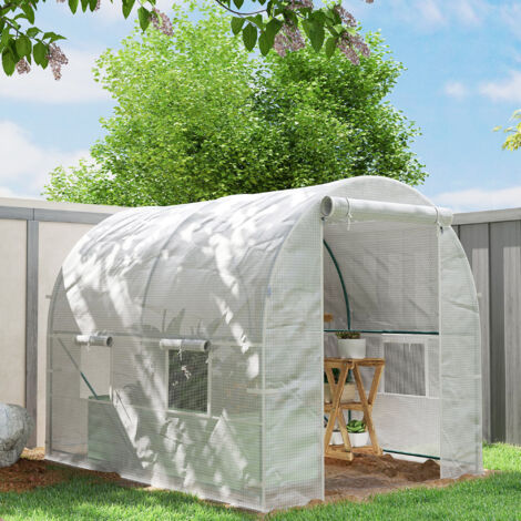 Serra da Giardino a Tunnel 2.5x2x2 m con Porte Avvolgibili e Finestre, Serra per Orto con 2 Rinforzi Diagonali, Struttura in Metallo e Copertura PE, per Orto Verdure Fiori, Bianco