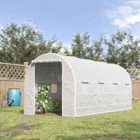 Serra da Giardino a Tunnel 5x2x2 m con Porte Avvolgibili e Finestre, Serra per Orto con 5 Rinforzi Diagonali, Struttura in Metallo e Copertura PE, per Orto Verdure Fiori, Bianco