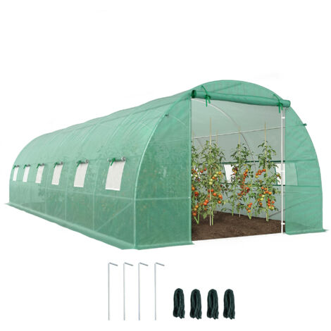 Serra da Giardino a Tunnel 8x3x2 m con Porte Avvolgibili e 12 Finestre, Serra per Orto con 4 Rinforzi Diagonali, Struttura in Acciaio e Copertura PE, per Orto Verdure Fiori Frutta, Verde