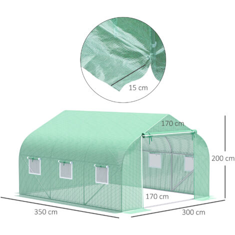 Serra da Giardino a Tunnel con Porta Avvolgibile, 6 Finestre e Tetto a Spiovente, Serra per Orto  in PE per Piante, 3.5x3x2 m, Verde