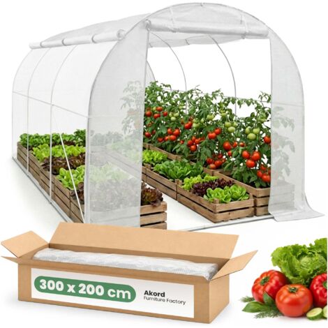 Serra da giardino a tunnel con struttura in metallo e telo in PE con pareti arrotolabili 1 porta 6 finestre Bianca 200x300x200 cm