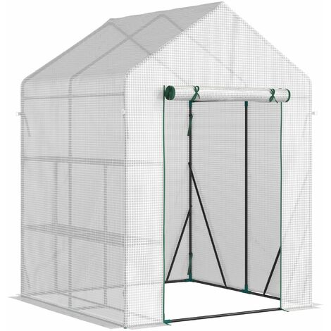 Serra da Giardino con 2 Scaffali 143x143x195cm Porta Avvolgibile Bianca