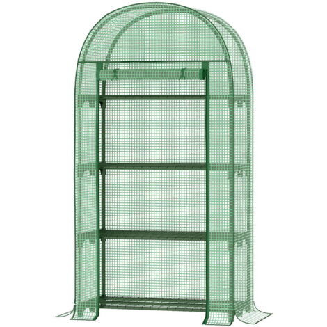 SERRA DA GIARDINO CON RIPIANI IN METALLO, COPERTURA IN PE E PORTA AVVOLGIBILE 80X49X160CM, VERDE