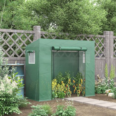 Serra da Giardino in PE e Acciaio con 4 Picchetti, 2 Finestre Laterali e Copertura Superiore Rinforzata, 200x77x148-169cm