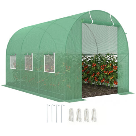 Serra per Orto a Tunnel 3.5x2x2m in PE e Metallo con 6 finestre e Porta Avvolgibile, Verde