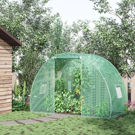 Serra per Orto a Tunnel con Porta Avvolgibile e 2 Finestre, Serra da Giardino con Copertura in PE e Struttura in Acciaio, 1.5x3x2m, Verde