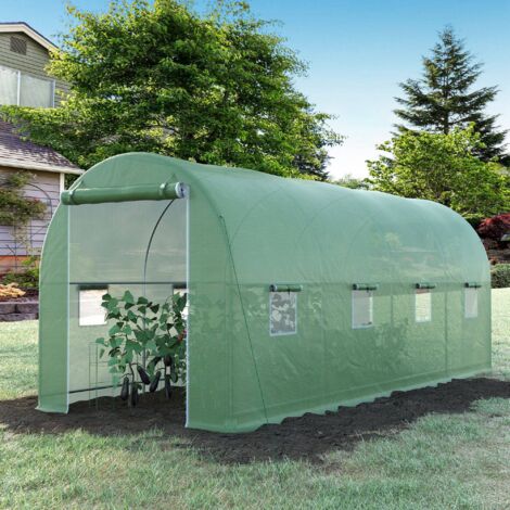 Serra per Orto a Tunnel con Porta Avvolgibile e 8 Finestre, Serra da Giardino con Copertura in PE e Struttura in Acciaio, 5x2x2m, Verde