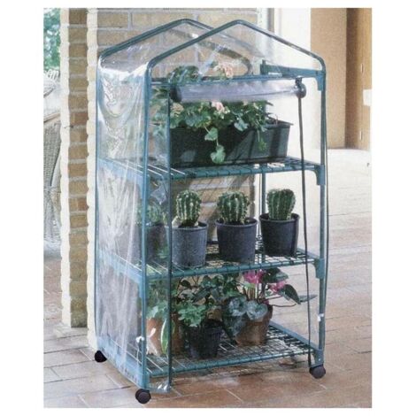 SERRA PER PIANTE AZALEA 3 RIPIANI CON RUOTE E TELO RESISTENTE VERDE