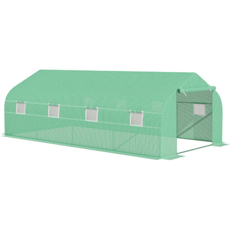 Serra per pomodori Outsunny con tetto a due falde, 600x300x200 cm, in alluminio, per giardino e cura delle piante.