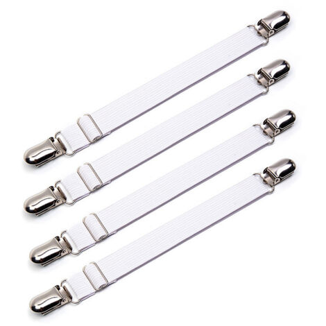 Serrage Drap-Housse avec Sangle Réglable Lot de 4 Blanc pour Lit ou Canapé
