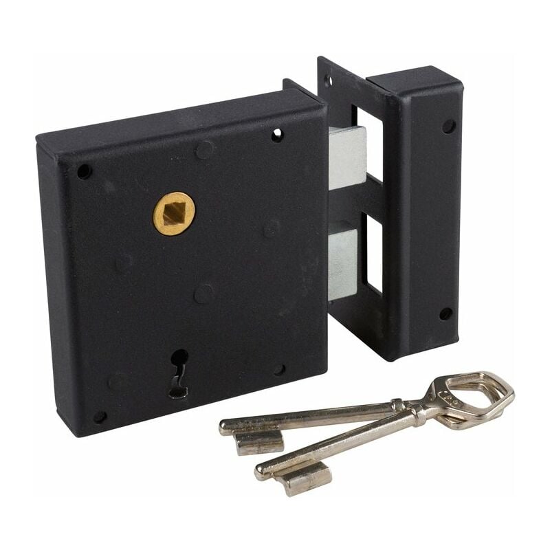 Serrure en applique noire droite à fouillot - Clé l - Axe à 65 mm - Alsace JPM