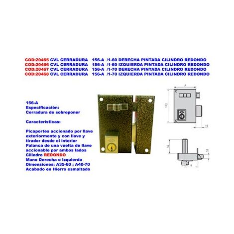 Serratura 156 AP 70mm sinistra rotonda CVL