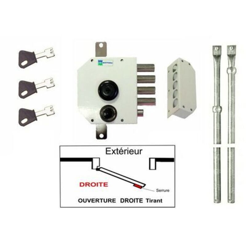Serratura a 3 punti MOTTURA 630 A2P1 STELLA BIANCA, 3 chiavi Sinistra - Senza asta - 3 Clés
