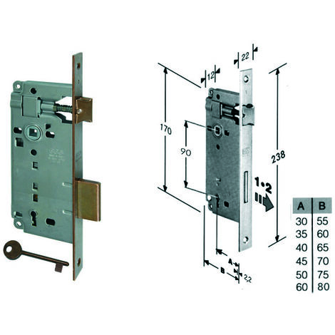 Serratura a bussola da infilare - Bordo quadro bronzato - Misure: mm 40 - (B.00592.40.02