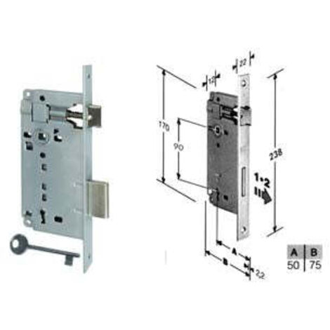 Serratura A Bussola Da Infilare Bordo Quadro Cromo Satinato - mm.50 bordo acciaio cromato satinato (592.50.34)