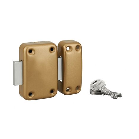 Serratura a chiavistello Capital a blocco unilaterale per porta cantina, cilindro 30mm, oro epossidico, 3 chiavi - THIRARD