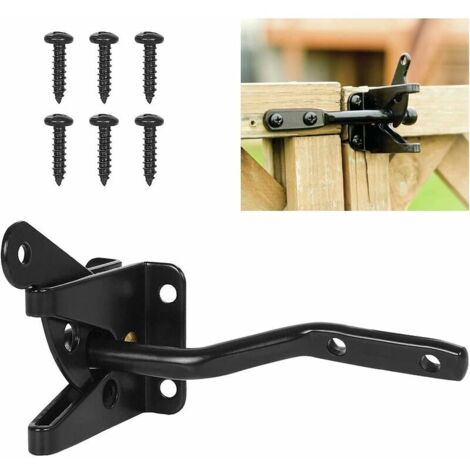 Serratura automatica per cancello nera, serratura automatica per giardino, con 6 viti, per patio/giardino/cancello.