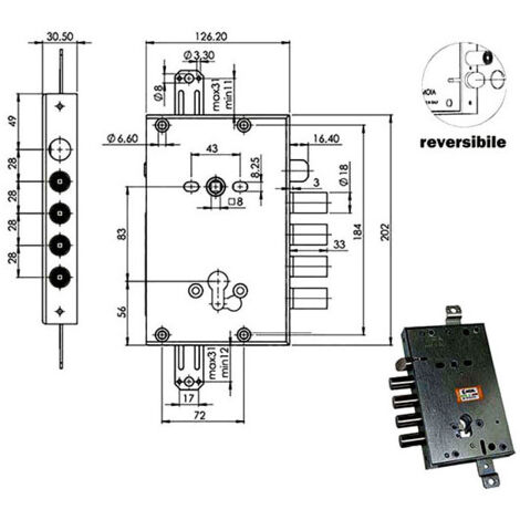 Serratura Blindata Moia Ci664280R a Cilindro Triplice E 64 con 4 Catenacci di Sicurezza