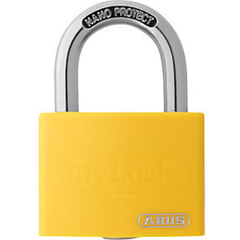 Serratura cilindrica a scorrimento T65AL/40 gialla con lucchetto Lock-Tag, cilindro di chiusura di 43 mm, in alluminio con chiusura a scorrimento