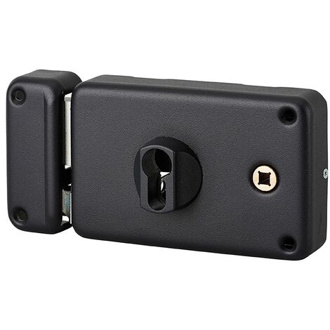 Serratura da applicare doppio cilindro con quadro maniglia , sinistra , asse 55mm, 140x88mm, nero - THIRARD