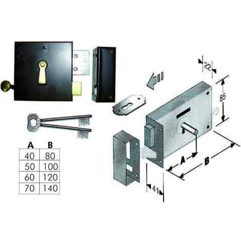 Serratura da applicare per cantine 175 - entrata mm.50, lunghezza mm.100 dx