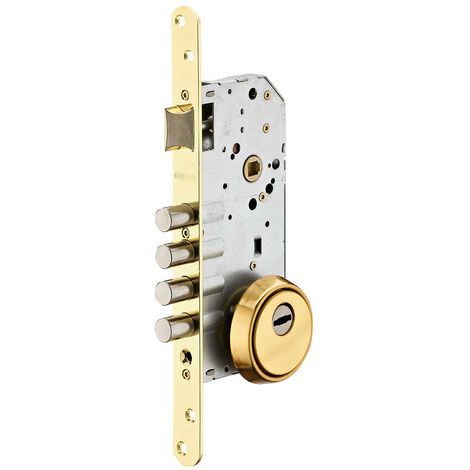 Serratura da incasso a cilindro europeo europeo, asse 50x85mm con defender, oro - THIRARD