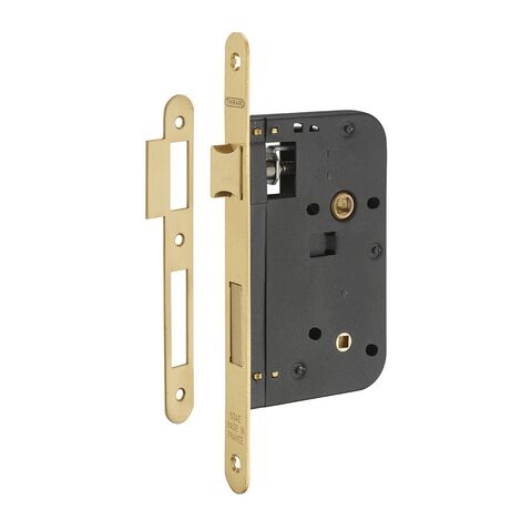 Serratura da incasso per bagno e WC, asse da 60 mm, estremità arrotondate, ottone lucido - THIRARD