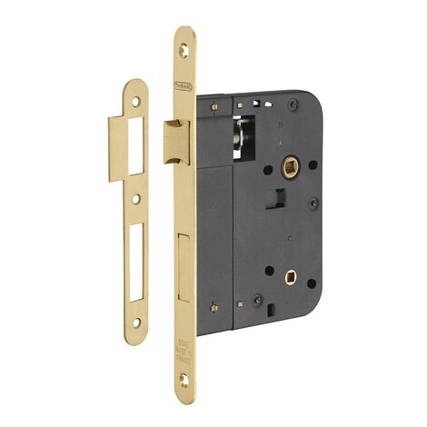 Serratura da incasso per bagno e WC, asse da 80 mm, estremità  arrotondate, ottone lucido - THIRARD