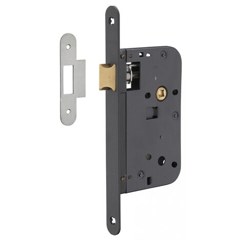 Serratura da incasso per porte interne, asse 60mm, piastra tonda, nero - THIRARD