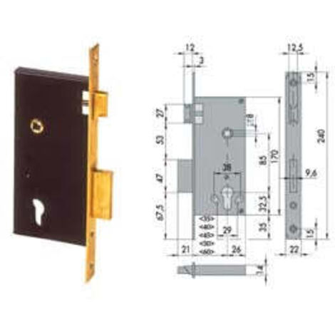 Serratura da infilare a cilindro 2 mand. bordo quadro 5c110 - Misure: mm 35 (5C110350)