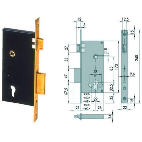 Serratura da infilare a cilindro 2 mand. bordo quadro 5c110 - Misure: mm 60 (5C110600)
