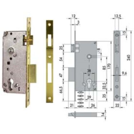 Serratura da infilare a cilindro 2 mand. bordo quadro 5c611 - mm.35 (5c611350) 1 pezzi Cisa