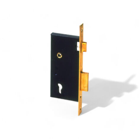 serratura da infilare a cilindro bordo quadro nero ottone satinato doppia mandata catenaccio separato reversibile - 45 mm
