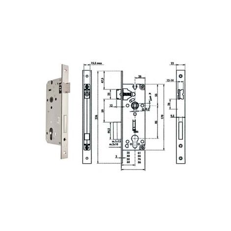 SERRATURA DA INFILARE A CILINDRO BORDO QUADRO NICHELATO SATINATO 52X- - mm.35 (Y52X00350S2) - 1 pezzi YALE
