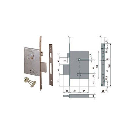 Serratura Da Infilare Doppia Mappa Con Scrocco 57250 - mm.60 (57250600)