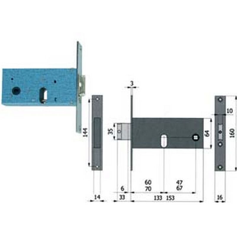Image of Omec - serratura da infilare per fasce catenaccio e scrocco MM.64 h - MM.60 interasse MM.47 (380)