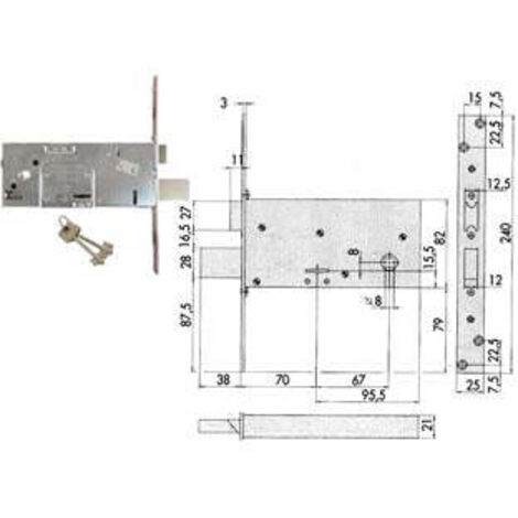 Serratura Da Infilare Per Fasce Doppia Mappa Mm.82 H 57313 - mm.70 (57313730)