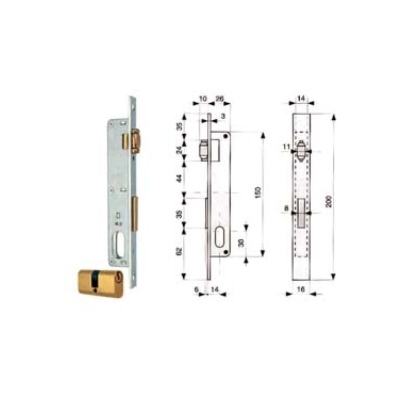 Serratura da infilare per montanti catenaccio e