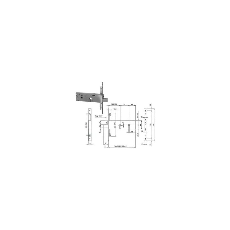 Image of SERRATURA DA INFILARE TRIPLICE CON CIL. EUROPEO P/FASCE MM.64 H 96312 mm.100 (963120102) ISEO